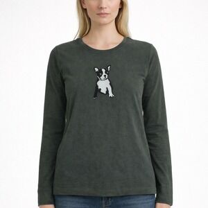 J Crew Mercantile Gray Boston Terrier Sweater Medium Womens